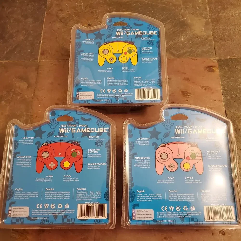 3 Gamecube Controllers - 3 Colors Bundle (NEW) - Red Pink Yellow - Nintendo